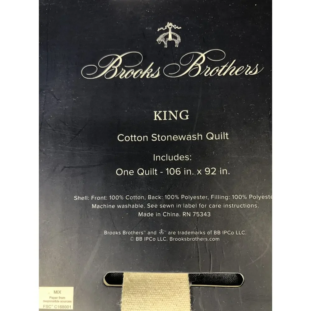 Brooks Brothers StoneWash Cotton Blue KING Quilt 1pc 106